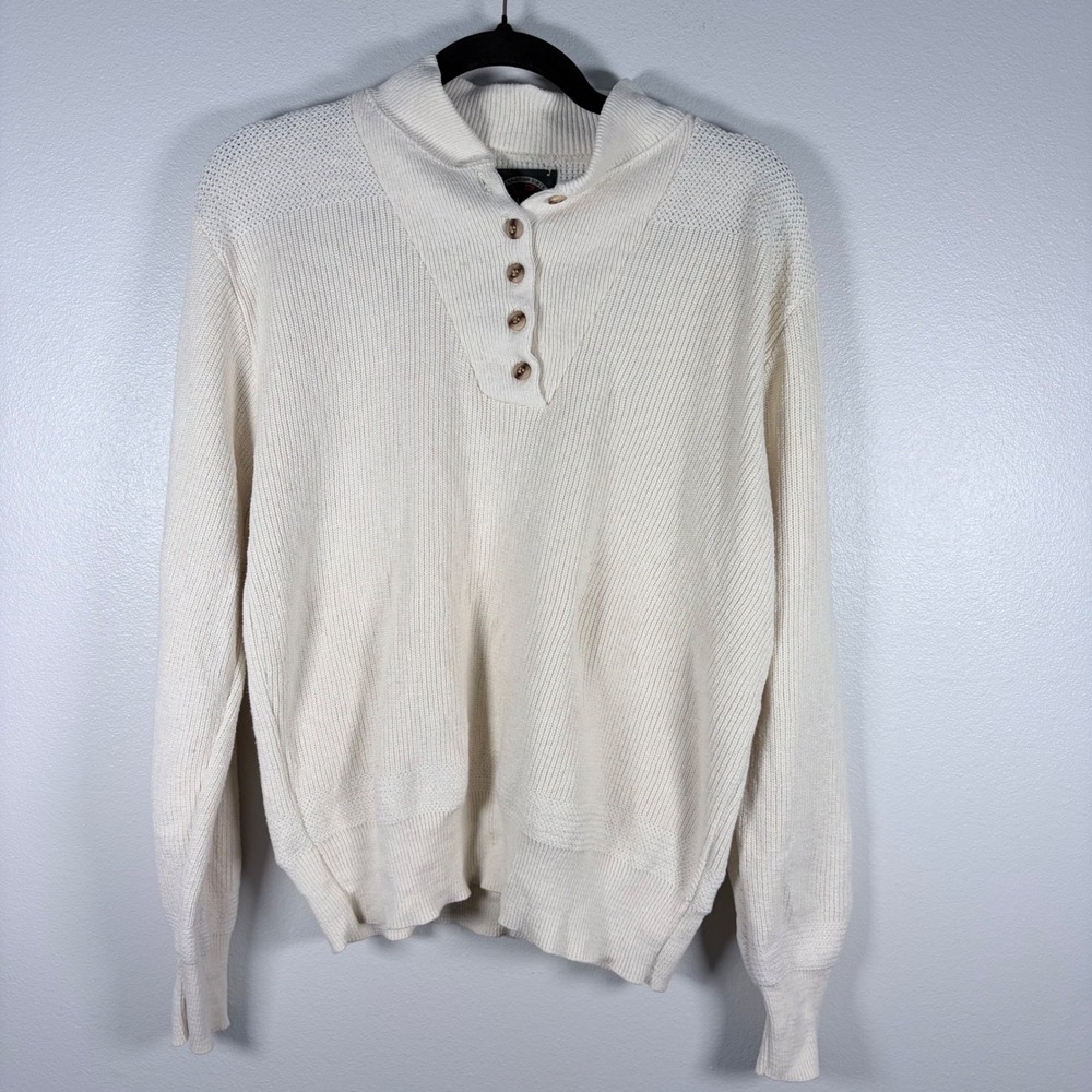 Vintage Henley Sweater Womens Medium cream‎ Ribbed Cotton Knit 80s 90s